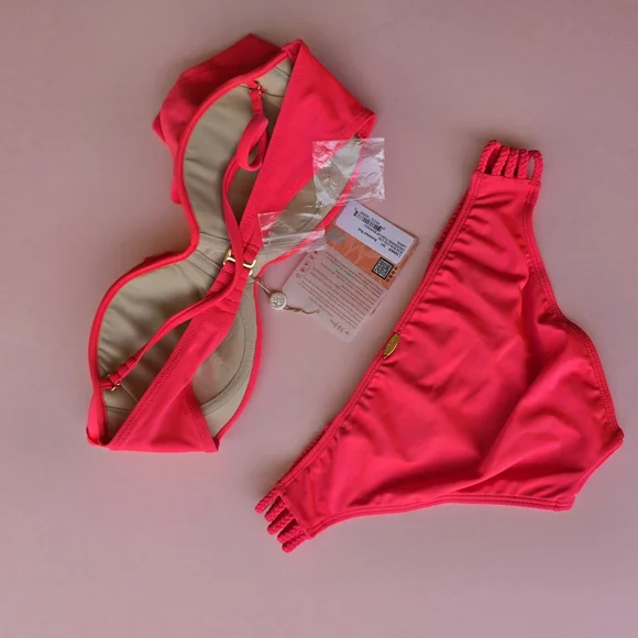 Luli Fama Vibrant Red Bikini L Top S Bottom NWT